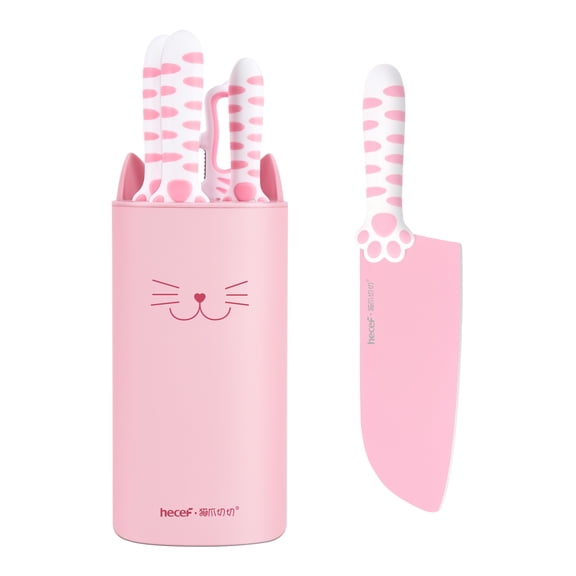 Juego de Cuchillos de Cocina Hecef con Bloque Rosa 5 Piezas