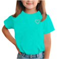 thumbnail image 1 of Camisetas de Cuello Redondo para Niñas - Camisetas de Manga Corta con Corazón de Pedrería, Tops Ligeros Casuales de Verano Azul Claro 2 Años, 1 of 8
