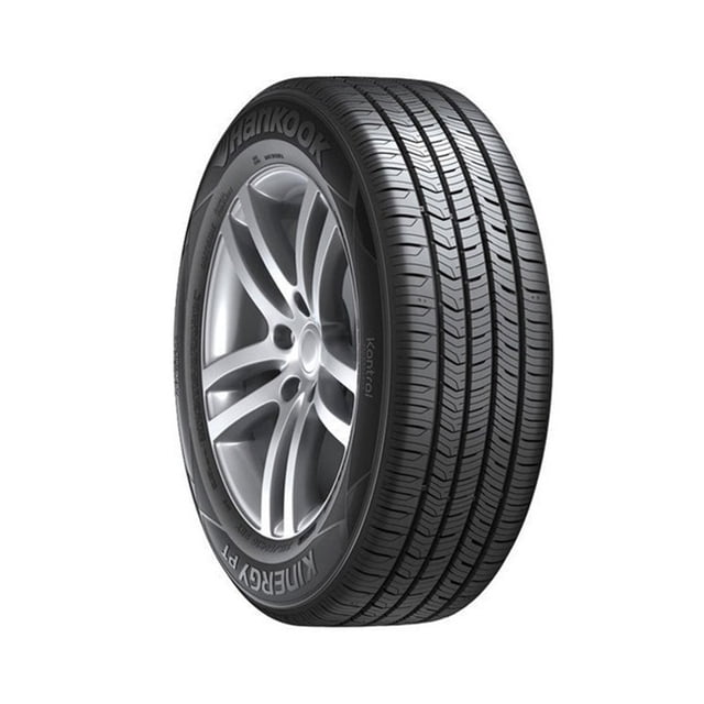 llanta 195/55r16 hankook h737 negro vista 3/4 frontal de una llanta de turismo con dibujo de banda de rodamiento asimétrico, surcos circunferenciales anchos y ranuras inclinadas visibles; pared lateral con marca Hankook, diseñada para durabilidad, confort y menor ruido; también adecuada como rueda de repuesto en viajes.