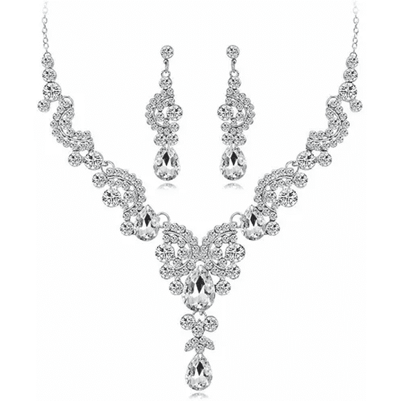 Conjunto De Joyas Glamuroso Collar Y Pendientes Blanco Malubero Malu1753