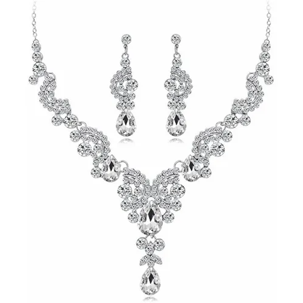 Conjunto De Joyas Glamuroso Collar Y Pendientes Blanco Malubero Malu1753
