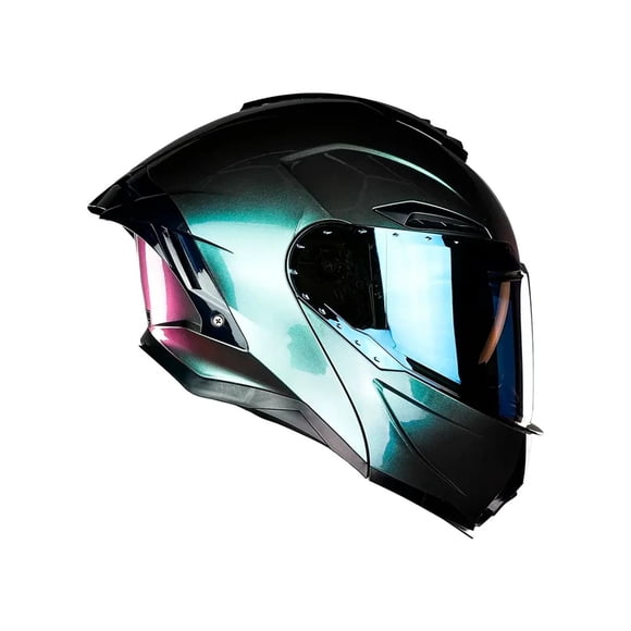 Casco Abatible De Moto Kov Apolo Camaleon Verde Dot