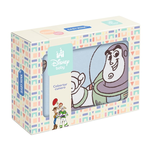 cobertor tamaño cunero disney toy story bm bd005 Multicolor cobertor baby mink 130 x 100 cm en caja con ventana que muestra diseño de Toy Story con Buzz Lightyear y Woody; tela flannel afelpado, suave y cálida, ideal para cuna, cama cunita o corral y como regalo para baby shower.
