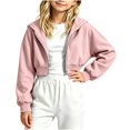 thumbnail image 2 of Sudadera con capucha y cremallera de manga larga de color liso para niñas, estilo casual y holgado, ideal para invierno, tallas 120-170., 2 of 5