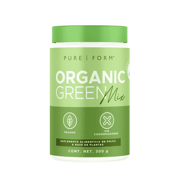 Pure Form Organic Green Mix – Mezcla de Frutas, Vegetales y Verdes con Probióticos ProbioSEB Trio™ y Enzimas, 300 g, 60 Servicios