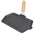 thumbnail image 3 of Griddle Pan, Easy Cleaning Non Stick Coating Grill Pan Even&nbsp;Heating With&nbsp;Wooden&nbsp;Handle For Household For Camping, 3 of 8