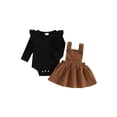 thumbnail image 1 of Conjunto de otoño para bebé niña: pelele liso de manga larga con volantes y cuello redondo, y falda de pana con tirantes (2 piezas)., 1 of 9