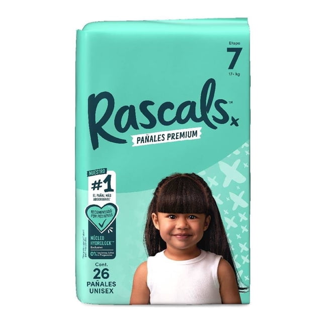 Pañales Rascals Premium etapa 7 unisex 26 piezas