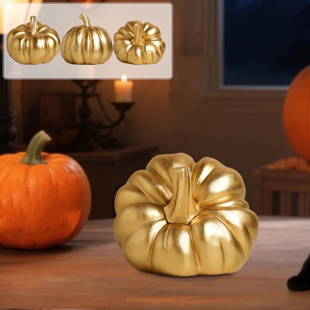 Decoración de resina de calabaza de Halloween | Mesa de centro de mesa de otoño • Miniatura realista pintada a mano • Acento dorado • Entrada del salón • Disposición otoñal de Acción de Gracias