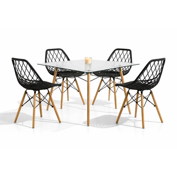 Set de comedor Cristal 120 cm Mundo In Oslo y 4 sillas Eames Vento Negro Minimalista