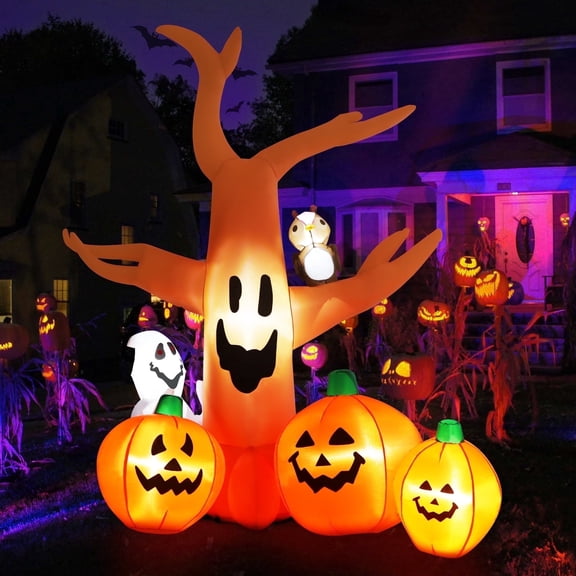 Yexmas 8FT Halloween Inflatables Árbol Muerto, Decoraciones de Halloween para Exteriores con Luces LED Integradas, Decoraciones Inflables de Halloween para el Patio con Calabaza, Ghost y Búho