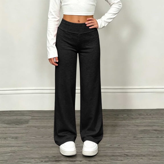 Pantalones deportivos ajustados de color liso con cintura elástica para niños y niñas, largos, rectos, de pierna ancha, suaves y transpirables, estilo jogger casual, color negro, 1 par, talla 120-170.