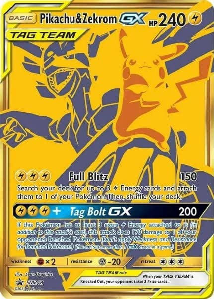 Tarjeta coleccionable Pokémon Pikachu y Zekrom GX SM248 Tag Team