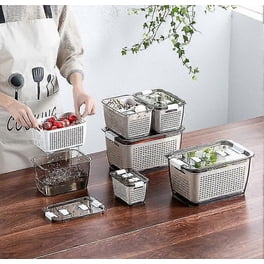 Fresh Produce Vegetable Fruit Storage Containers - Stay Fresh Containers For Refrigerator - Draining Crisper With Strainers,white