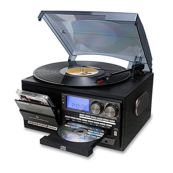 Tocadiscos de vinilo LoopTone 10 en 1, 3 velocidades, Bluetooth, negro y gris