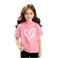 thumbnail image 1 of Camisetas Gráficas para Niñas - Camisetas Casuales con Estampado de Corazón, Cuello Redondo, Manga Corta, Playeras para la Escuela, Blusas de Verano, Rosas, 10 Años, 1 of 5