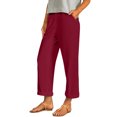thumbnail image 2 of TaTaai Spring Fall Women's Linen Trousers Elastic Waist Wide Leg Straight Cut Loose Fit Ankle Length Casual Pants Solid Color Versatile Staple for Daily Style Gift, 2 of 9