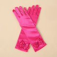 thumbnail image 1 of Zhuge Guantes de princesa, guantes largos de satén blanco para niña, guantes de princesa con lazos de diamantes para cumpleaños, bodas, fiestas de disfraces, morado oscuro, 1 of 3
