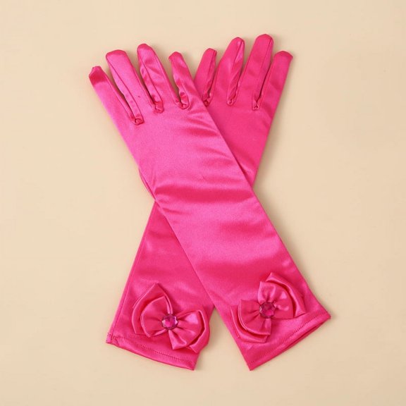 Zhuge Guantes de princesa, guantes largos de satén blanco para niña, guantes de princesa con lazos de diamantes para cumpleaños, bodas, fiestas de disfraces, morado oscuro