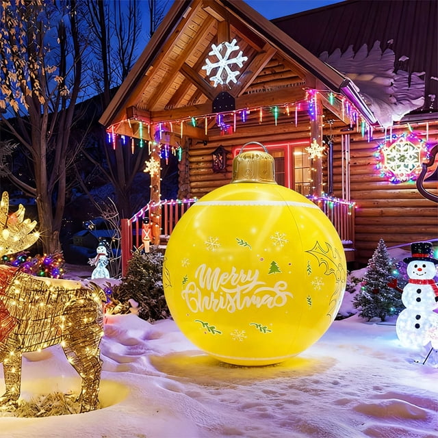 Bola inflable grande de Navidad | Adorno navideño de PVC de 66 cm para jardín y fiestas en interiores | Decoración festiva colgante con diseño impermeable