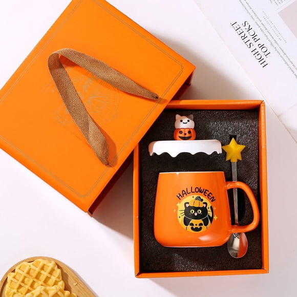 Taza de Fantasma, Linda Taza de Cerámica, Hecha a Mano con Tapa, Capacidad de 400 Ml, Divertido Regalo de Halloween, Decoración de Oficina, Diseño Único, Uso Multifuncional, Incluye Cuchara