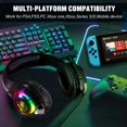 thumbnail image 2 of Audífonos para Juegos con Cable para PS4 PS5 Switch Xbox One PC con Luz RGB, Micrófono con Cancelación de Ruido, Sonido Envolvente, Audífonos para Juegos con Mandos para Colocar sobre las Orejas, Negro, 2 of 7