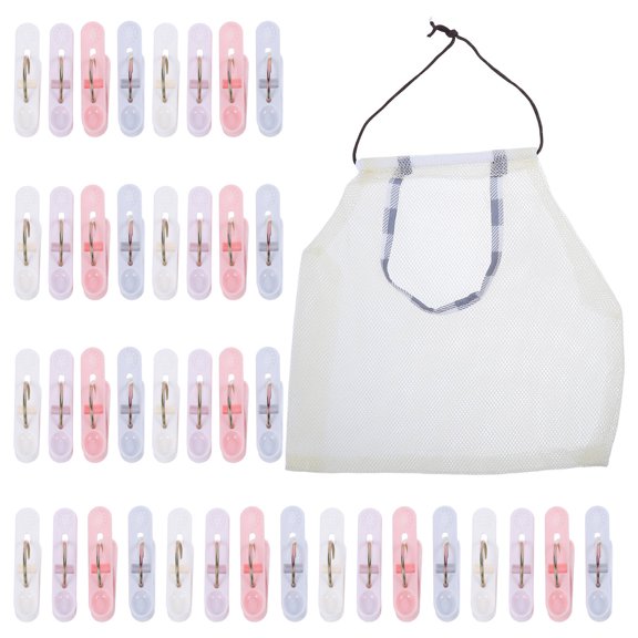 KALLORY 40Ud Pinzas Para Ropa Con Bolsa De Malla Para Almacenamiento Y En Línea Colores Variados
