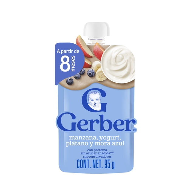 Papilla Gerber pouch manzana con plátano y mora azul con yogurt 95 g