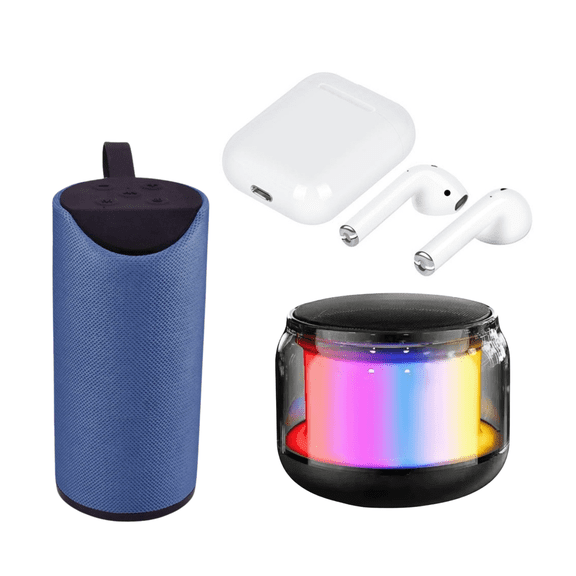 Combo bocinas bluetooth con radio FM + audifonos Azul