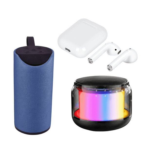 Combo bocinas bluetooth con radio FM + audifonos Azul