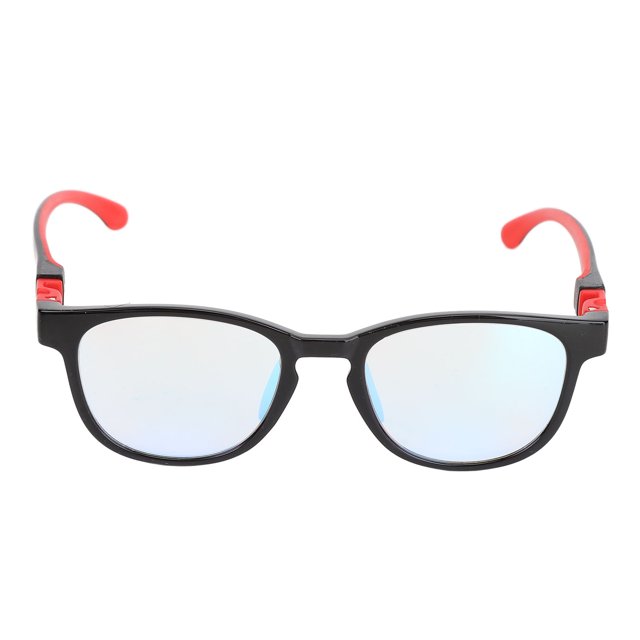 gafas para daltonismo, elegantes para interiores, protección uv, gafas seguras para daltonismo con estuche para niños para la vida diaria Montura negra frontal centrada con patillas interiores rojas; lentes con recubrimiento antirreflejo de tono azulado, material TR y forma redondeada-rectangular. Incluye estuche según lista de paquetes; adecuadas para arte y diseño para ayudar a distinguir colores.