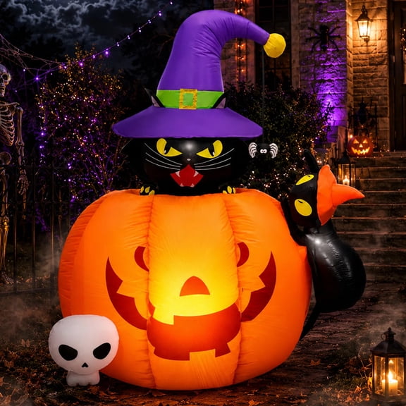 Inflable Halloween Calabaza Gato Negro Brujo 1.52m Luz Led