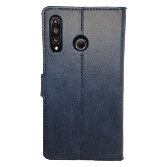 funda cartera suave cely vesmir para huawei p30 lite azul marino más 2 micas — funda tipo cartera azul marino, vista trasera frontal centrada con costura vertical; recorte para cámara triple en esquina superior izquierda y abertura circular para lector de huellas; borde TPU delgado visible y cierre lateral magnético, diseñada para proteger contra caídas y mejorar el agarre; compatible con Huawei P30 Lite e incluye dos micas. Su tamaño delgado facilita deslizar en el bolsillo.
