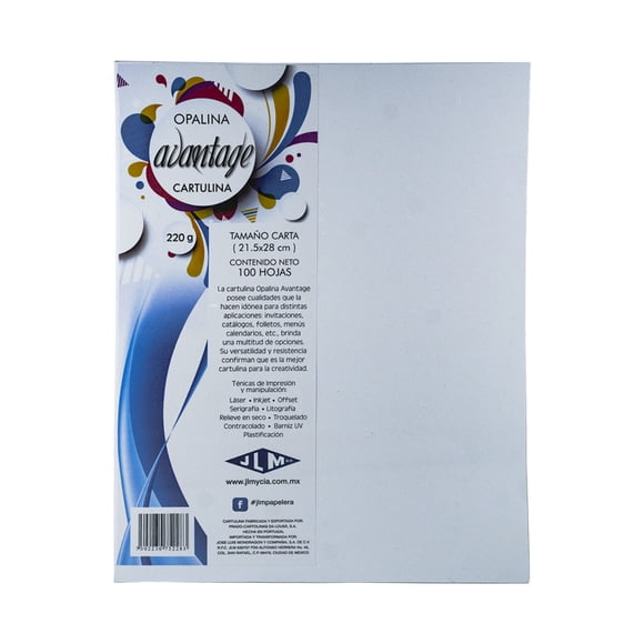 Opalina Cartulina Avantage 220g Tamaño Carta Paquete Con 100 Hojas Color Blanco