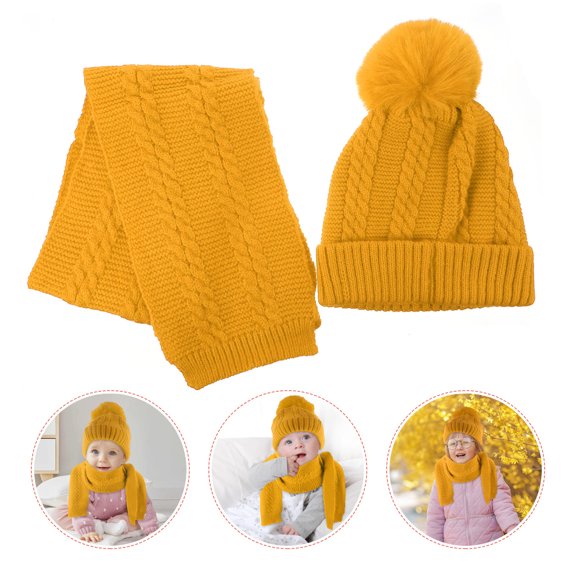 ELAYARD 1Jgo Conjunto Práctico De Gorro Beanie Y Bufanda Amarilla Cálida Para Uso Diario