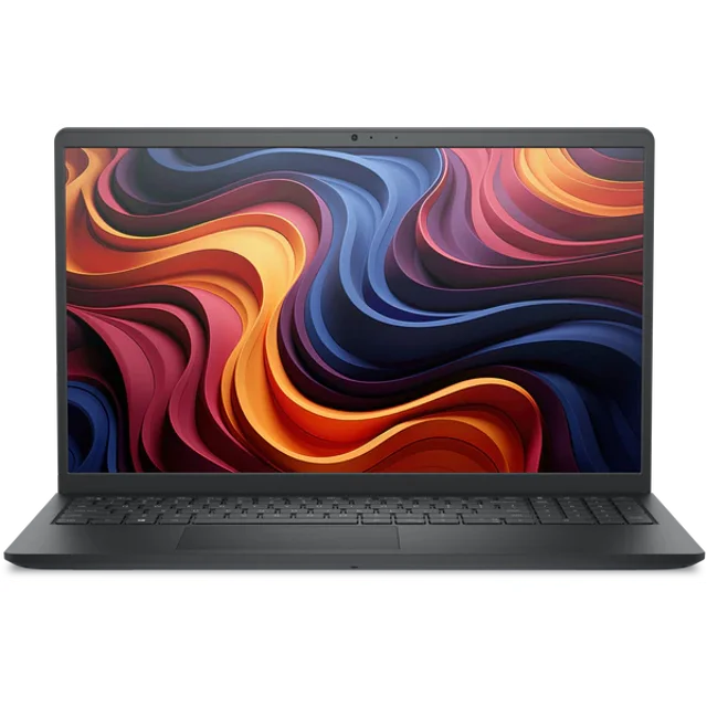 dell 15.6" touchscreen amd ryzen 7 7730u (16/1tb ssd) negro — Laptop negro 15.6" vista frontal con pantalla táctil Full HD 1920x1080 y marcos delgados, teclado en inglés, cámara web HD y micrófono integrados en el bisel; bisagra y ventilación visibles. Equipo con 16GB RAM y SSD 1TB, a menudo usado como estación móvil para videollamadas y edición ligera.