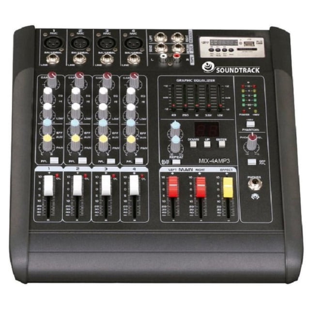 Mezcladora MIX4AMP3 Soundtrack Amplificada 4 Canales 2x150 W SOUNDTRACK Reproductor USB/SD Card