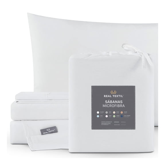 Juego de Sábanas Microfibra, Frescas, Hipoalergénicas, Real Textil (Blanco , King Size)