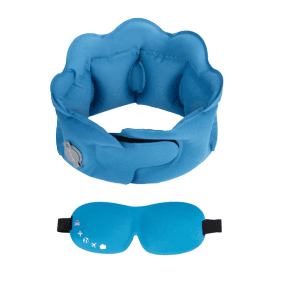 Almohada De Viaje Inflable, cojin De Cuello Oficina Y Antifaz Malubero Azul