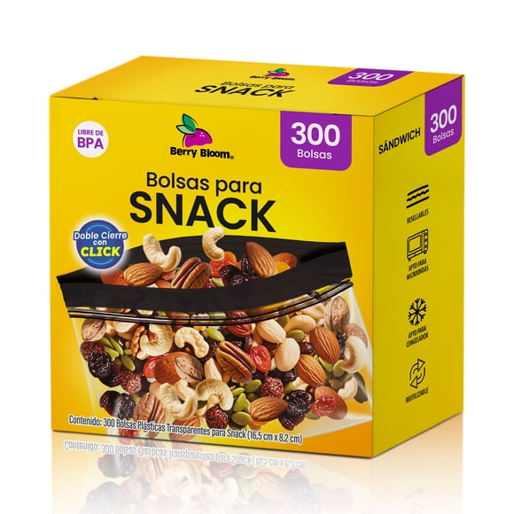 Bolsas Reutilizables Para Snacks, 300 Pzs, 16.5x8.2cm, Bolsas Herméticas, Doble Cierre Clic, Sin BPA, Para Galletas, Frutas, Frutos Secos, Dulces, Verduras Lunch, Oficina o Viajes