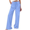 thumbnail image 3 of TaTaai Spring Summer Solid Color Women Casual Pants Cotton Linen Elastic Waist Straight Leg Breathable Lightweight Machine Washable No Fading Daily Wear Trousers Gift, 3 of 8