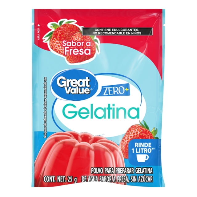 Polvo para preparar gelatina Great Value sabor fresa sin azúcar 25 g