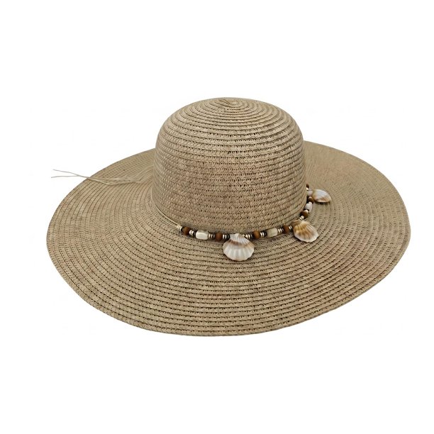 Sombrero de Playa Con Conchitas Para Mujer Ala Ancha 42 cm beige 42 cm