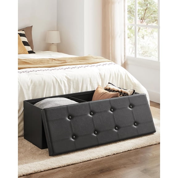 SONGMICS Puff Almacenaje, Banco de Almacenamiento, 38 x 110 x 38 cm, Soporta hasta 300 kg, para Sala de Estar, Dormitorio, Entrada, Negro