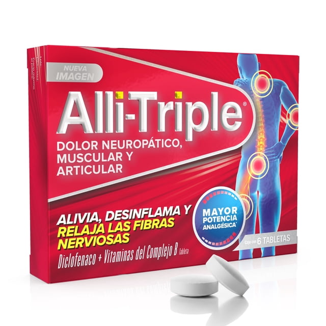 Analgésico Alli-triple Diclofenaco + Vitaminas del complejo B 6 tabletas