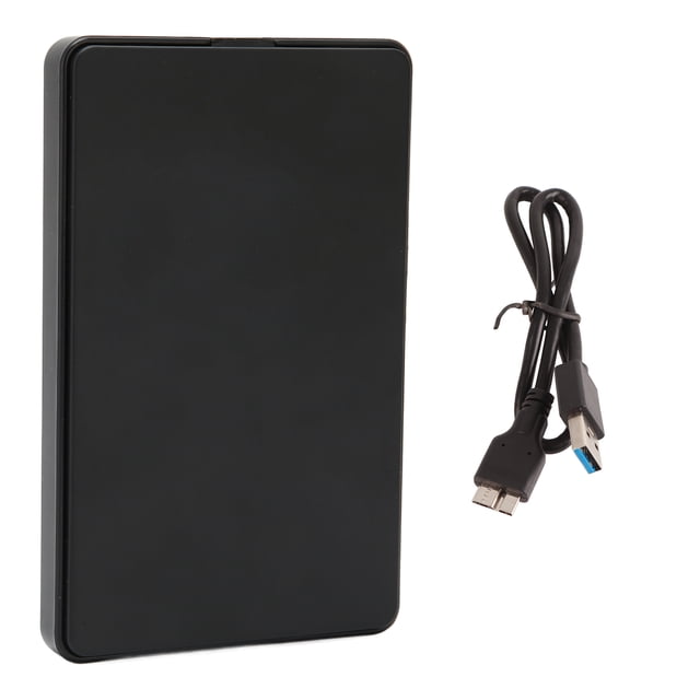 disco duro externo, disco duro de almacenamiento disco duro externo portátil de 2,5 pulgadas disco duro de almacenamiento grado profesional Negro NikouMX. Vista frontal centrada de unidad rectangular en carcasa ABS de acabado liso con cable USB 2.0 desmontable a la derecha; compatible con Windows y OS X. Suele usarse como almacenamiento portátil USB para respaldo y transferencia de archivos.
