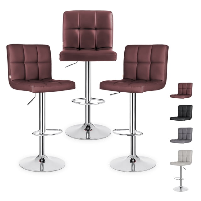 Set 3 Bancos Altos Cocina Barra Silla Desayunador Giratorio 360° Acabado de la estructura Cromado Color Café Blick