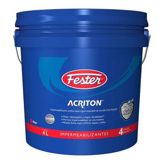 Impermeabilizante Acrílico Base Agua Renovable de Secado Extra Rápido Fester Acriton ProShield 4 Años 4 L Rojo