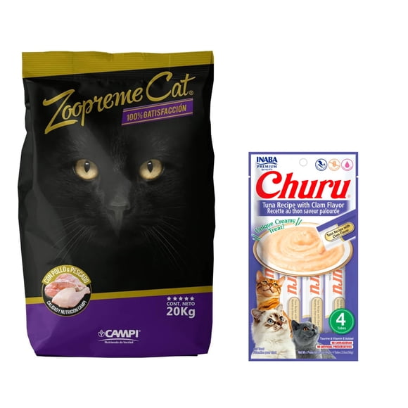Zoopreme Cat 20 kg + Churu Atún con Almeja Sobre con 4 Tubos de 14 g