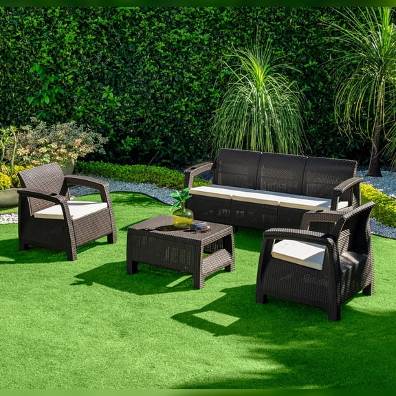 Sala Para Jardín Tipo Ratán 5 Puestos Wengue MQ  427-W